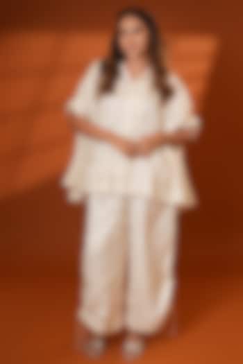 Ivory Pure Silk Embroidered Co-Ord Set by Ashtar at Pernia's Pop Up Shop