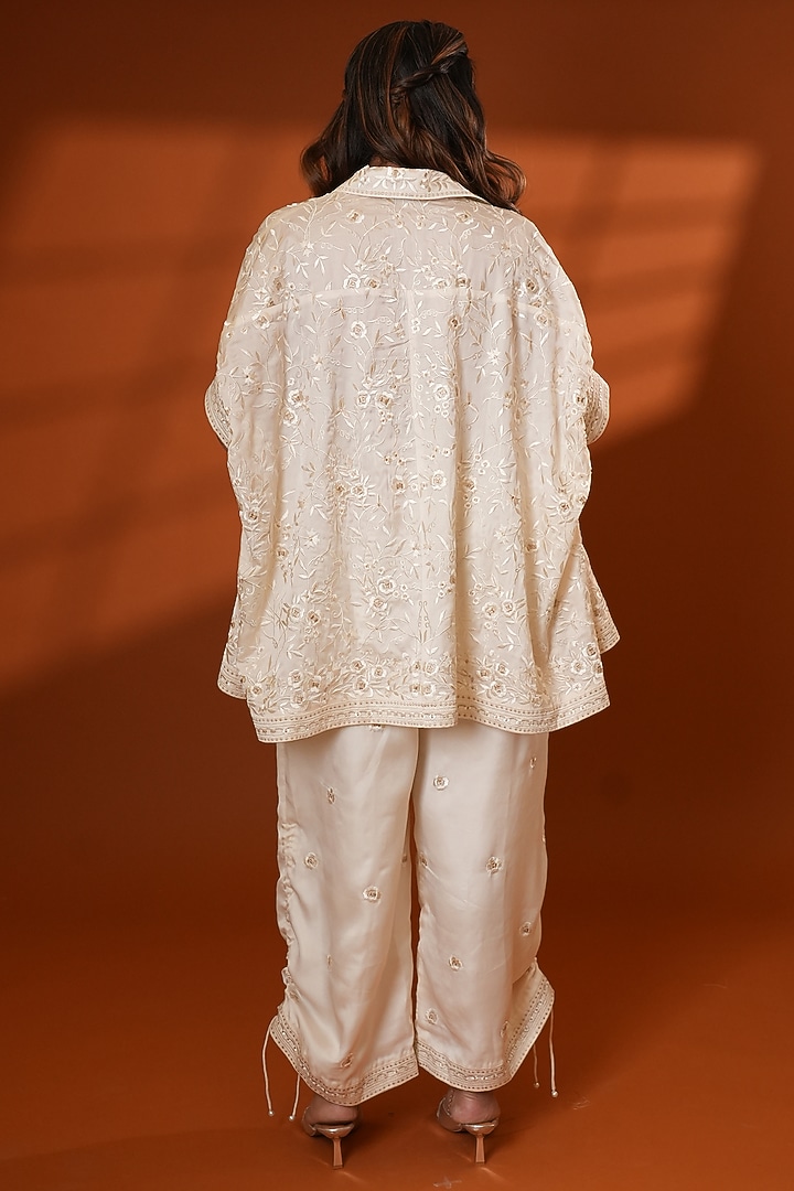 Ivory Pure Silk Embroidered Co-Ord Set by Ashtar at Pernia's Pop Up Shop
