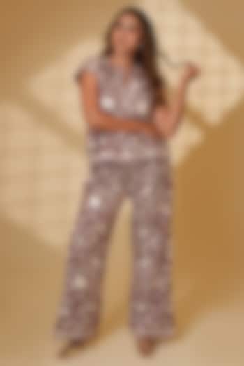 Bengal Rouge Pure Silk Floral Embroidered Co-Ord Set by Ashtar at Pernia's Pop Up Shop