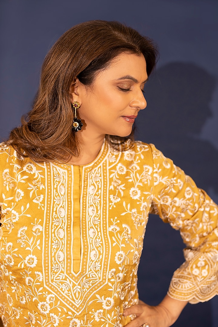 Marigold Crepe Silk Floral Embroidered Co-Ord Set by Ashtar at Pernia's Pop Up Shop