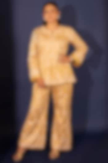 Marigold Dupion Silk Mukaish Hand Embroidered Co-Ord Set by Ashtar at Pernia's Pop Up Shop