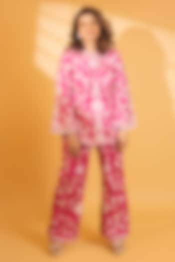 Amaranth Dupion Silk Pearl Embroidered Co-Ord Set by Ashtar at Pernia's Pop Up Shop