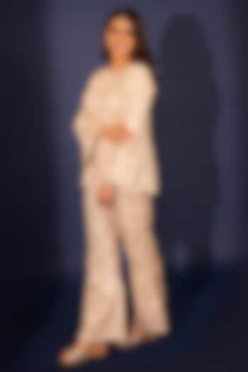 Sandstone Dupion Silk Pearl Embroidered Co-Ord Set by Ashtar at Pernia's Pop Up Shop