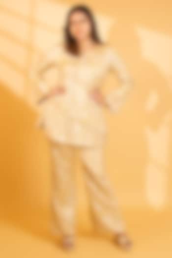 Marigold Crepe Silk Mirror Embroidered Co-Ord Set by Ashtar at Pernia's Pop Up Shop