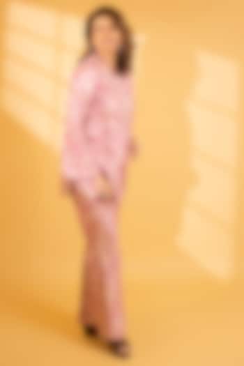 Amaranth Crepe Silk Mirror Embroidered Co-Ord Set by Ashtar at Pernia's Pop Up Shop