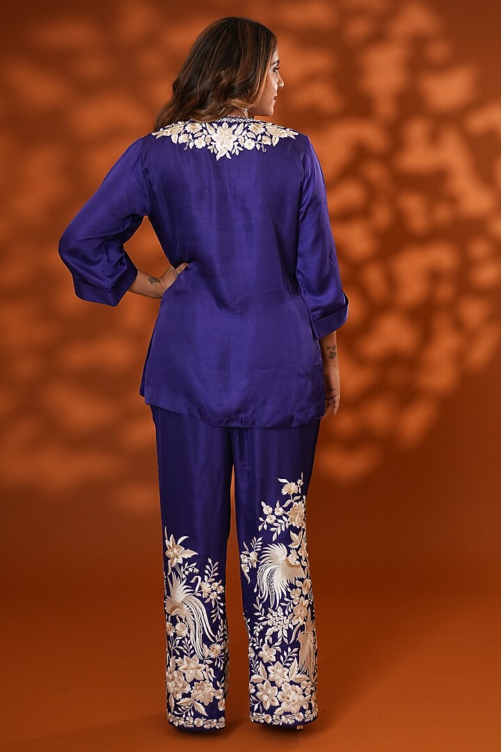 Purple Pure Silk Parsi Gara Embroidered Kurta Set by Ashtar at Pernia's Pop Up Shop