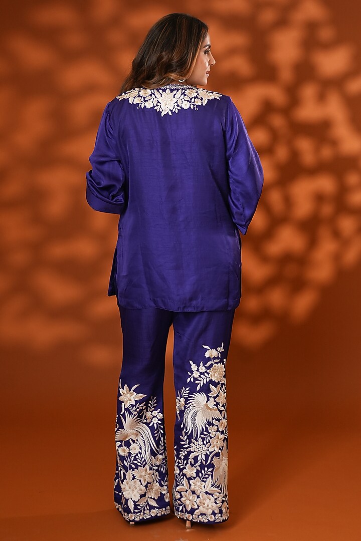 Purple Pure Silk Parsi Gara Embroidered Kurta Set by Ashtar at Pernia's Pop Up Shop