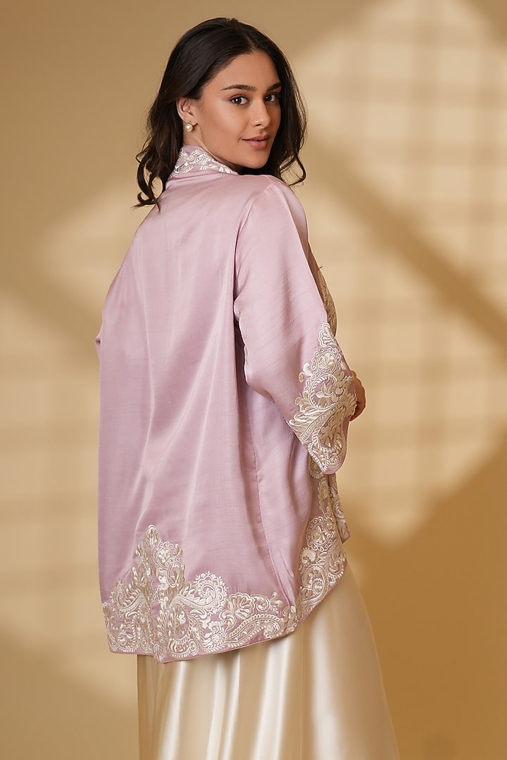 Blush Pink Pure Silk Floral Embroidered Cape by Ashtar at Pernia's Pop Up Shop
