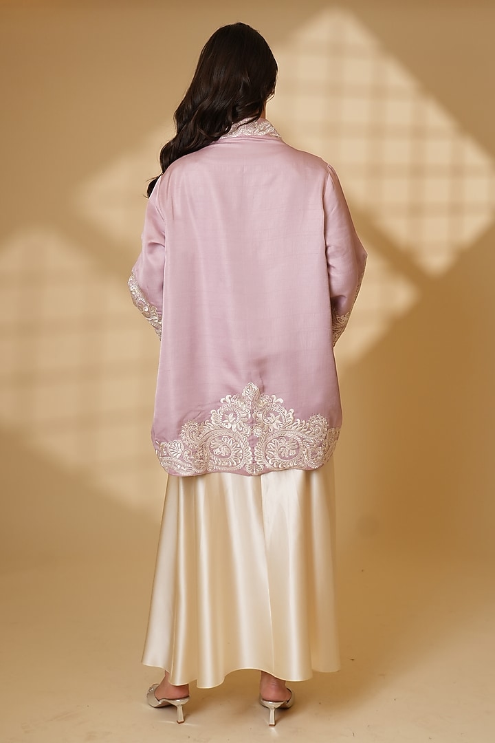Blush Pink Pure Silk Floral Embroidered Cape by Ashtar at Pernia's Pop Up Shop