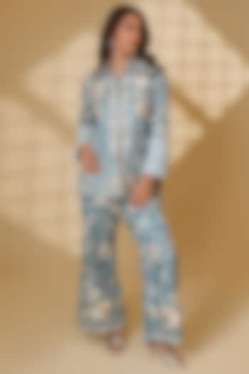 Malabar Blue Pure Silk Co-Ord Set by Ashtar at Pernia's Pop Up Shop