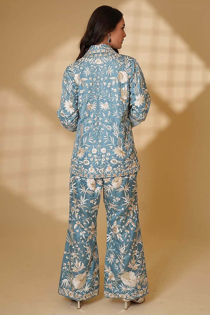 Malabar Blue Pure Silk Co-Ord Set by Ashtar at Pernia's Pop Up Shop