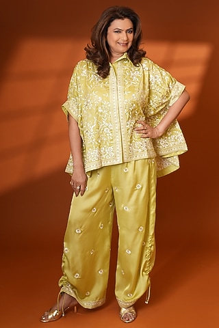 Green Pure Silk Embroidered Co-Ord Set by Ashtar
