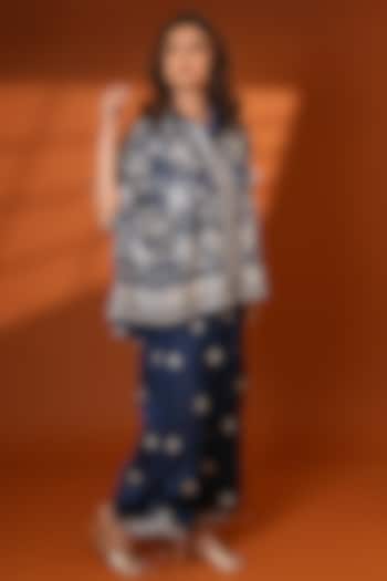 Mysore Blue Pure Silk Embroidered Co-Ord Set by Ashtar at Pernia's Pop Up Shop