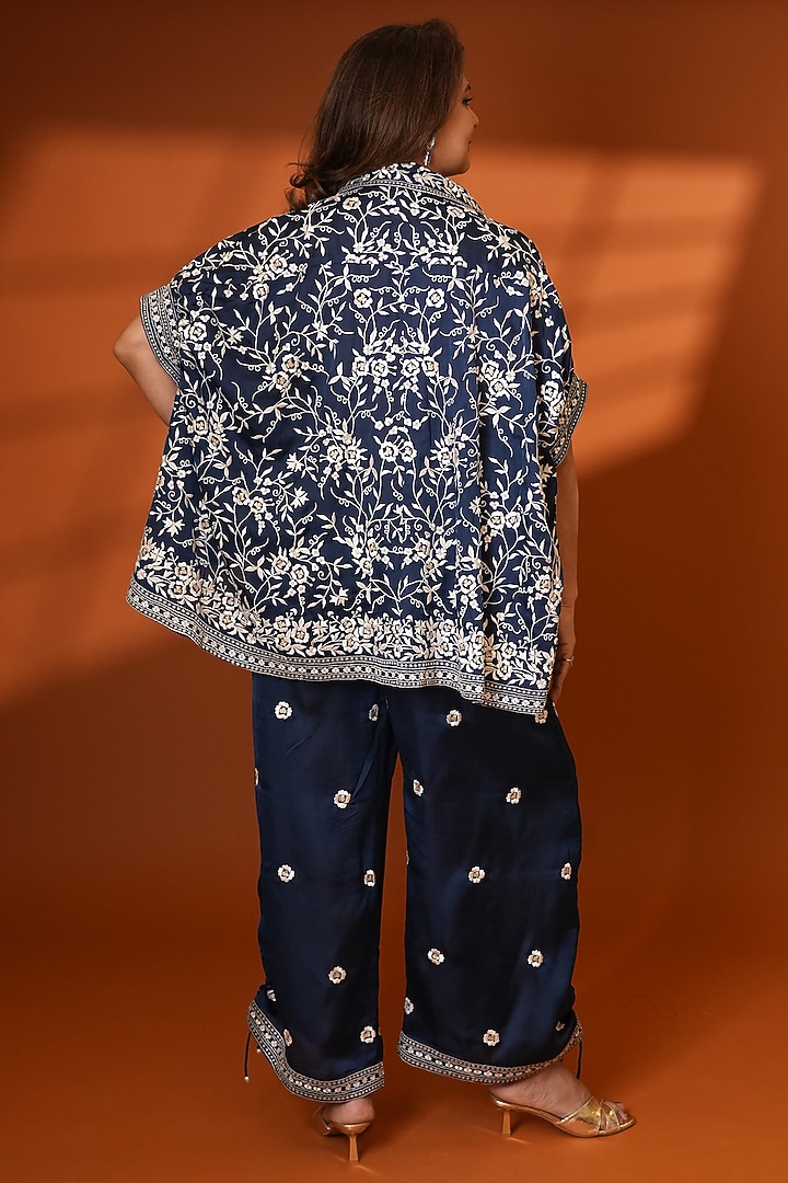 Mysore Blue Pure Silk Embroidered Co-Ord Set by Ashtar at Pernia's Pop Up Shop