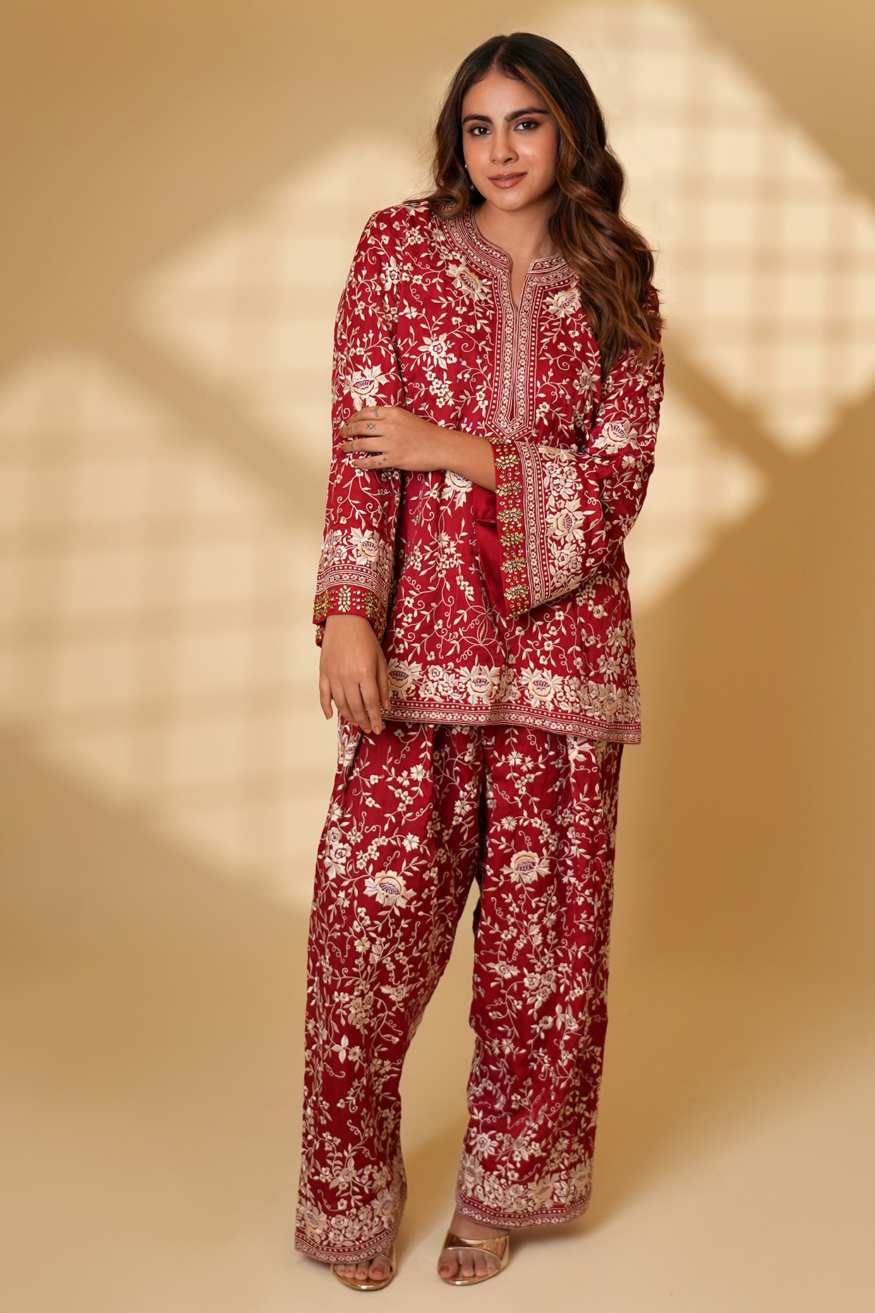 Ashtar Bengal Rouge Pure Silk Parsi Gara Embroidered Kurta Set
