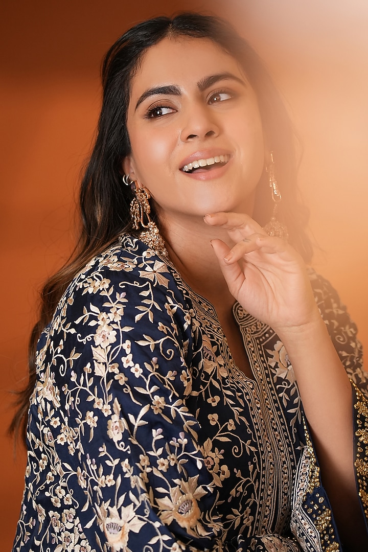 Mysore Blue Pure Silk Parsi Gara Embroidered Kurta Set by Ashtar at Pernia's Pop Up Shop
