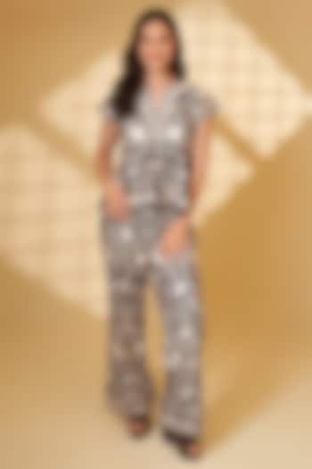 Wine Pure Silk Floral Embroidered Co-Ord Set by Ashtar at Pernia's Pop Up Shop