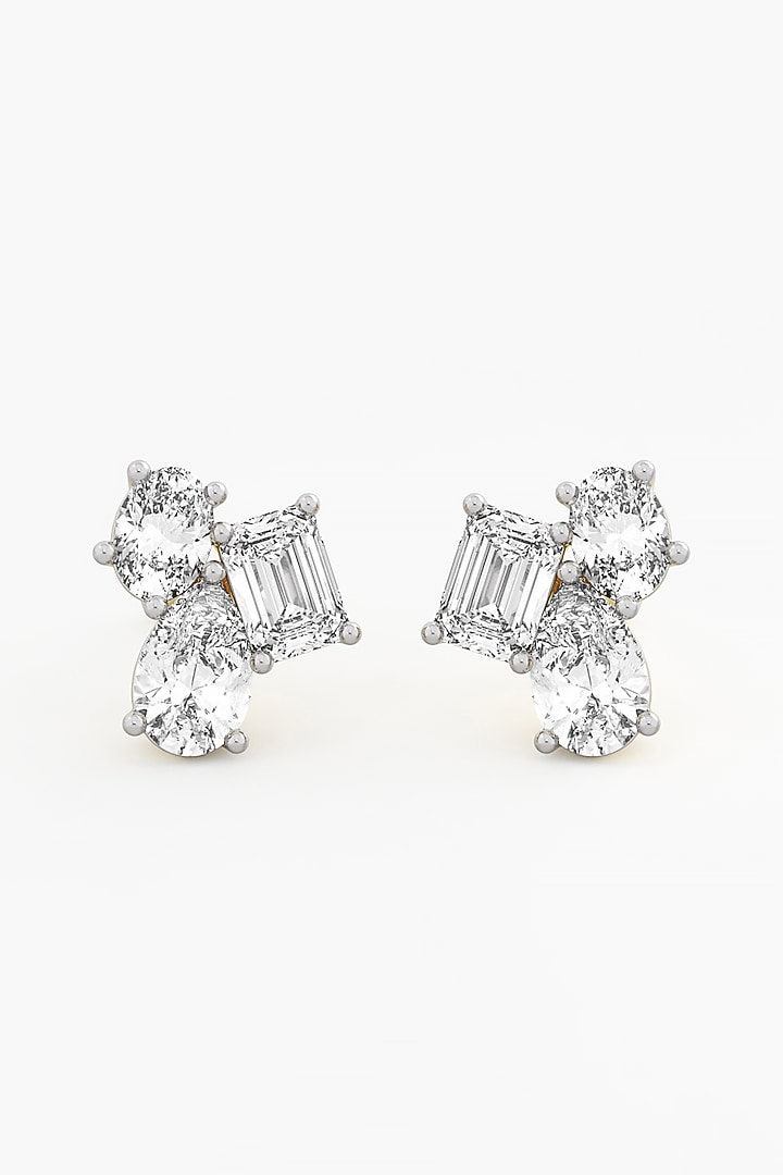 14kt Yellow Gold Finish Lab Grown Oval & Emerald-Cut Diamond Cluster Earrings by ASHTH at Pernia's Pop Up Shop