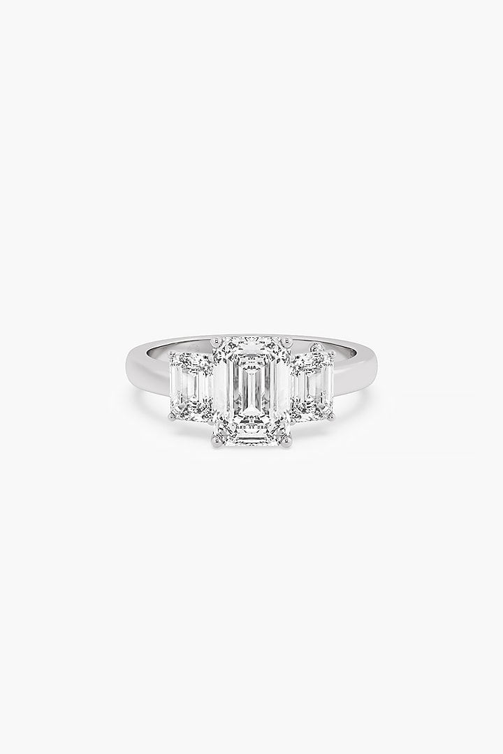 14kt White Gold Finish Lab Grown Ashth-Cut & Emerald-Cut Diamond Trio Ring by ASHTH at Pernia's Pop Up Shop