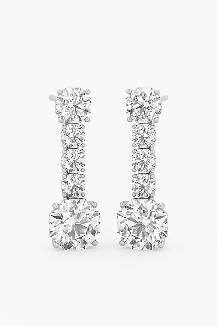 14kt White Gold Finish Lab Grown Ashth-Cut Diamond Cluster Long Earrings by ASHTH at Pernia's Pop Up Shop