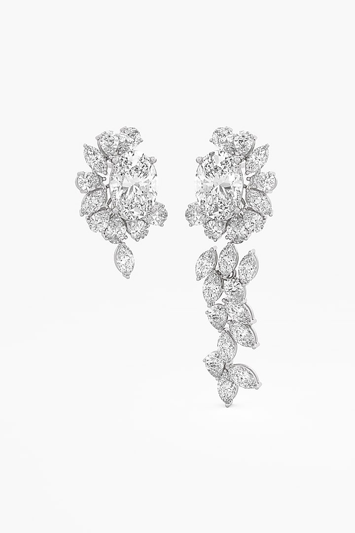 14kt White Gold Finish Lab Grown Pear & Marquise-Cut Diamond Cluster Earrings by ASHTH at Pernia's Pop Up Shop