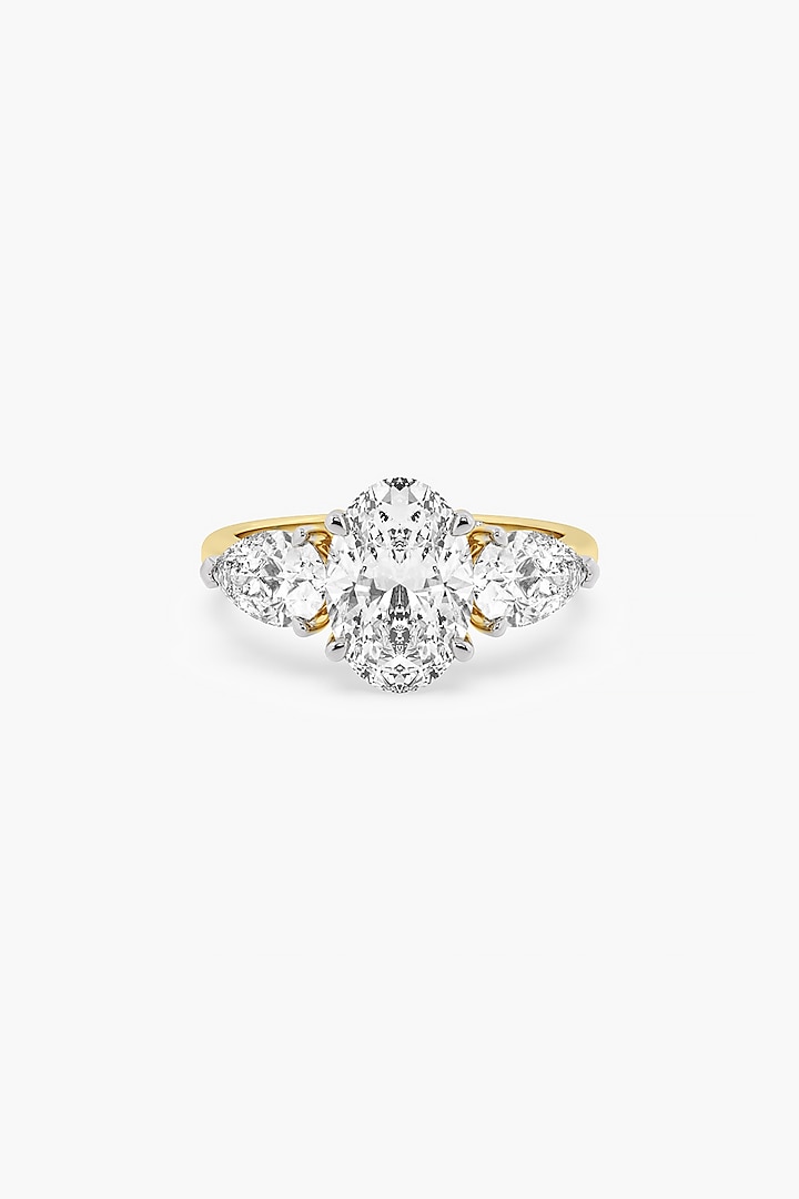 14kt Yellow Gold Finish Lab Grown Ashth-Cut & Pear-Cut Diamond Trio Ring by ASHTH at Pernia's Pop Up Shop