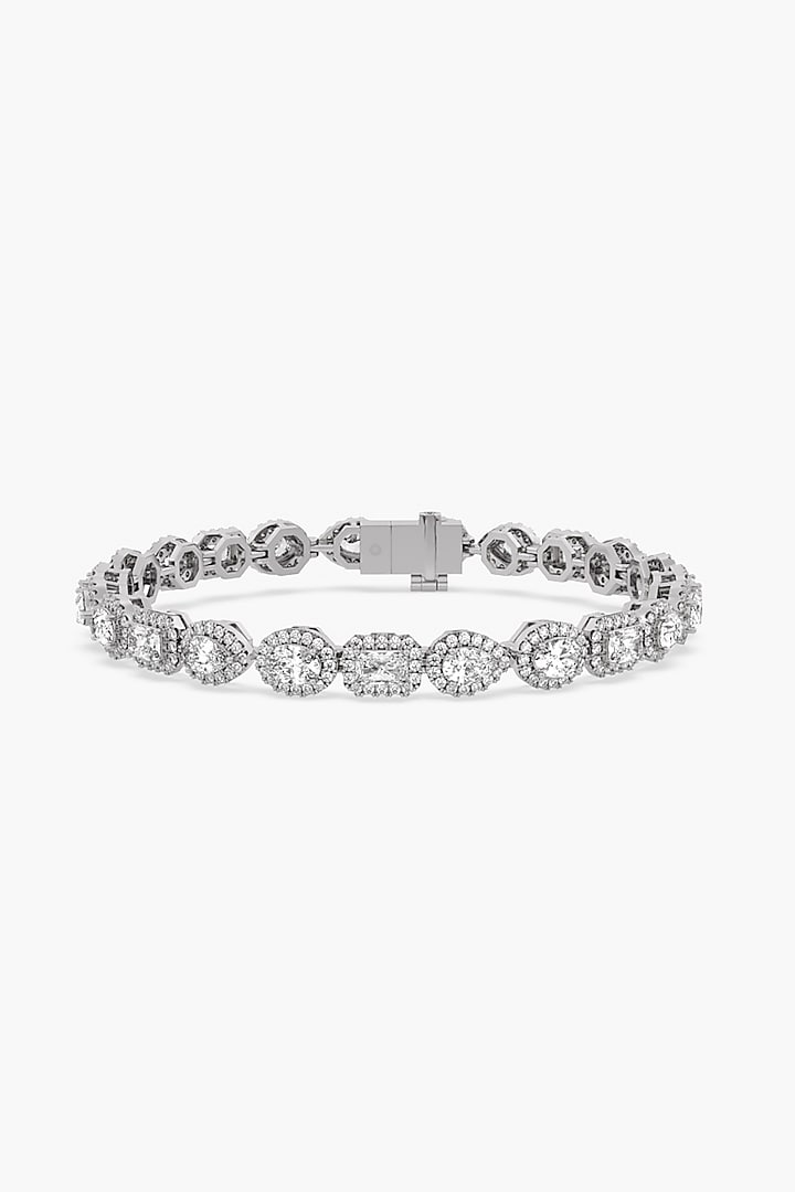 14kt White Gold Finish Lab Grown Emerald & Ashth-Cut Diamond Tennis Halo Bracelet by ASHTH at Pernia's Pop Up Shop