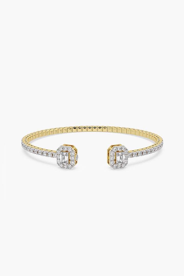 14kt Yellow Gold Finish Lab Grown Emerald & Round-Cut Diamond Halo Bangle by ASHTH at Pernia's Pop Up Shop