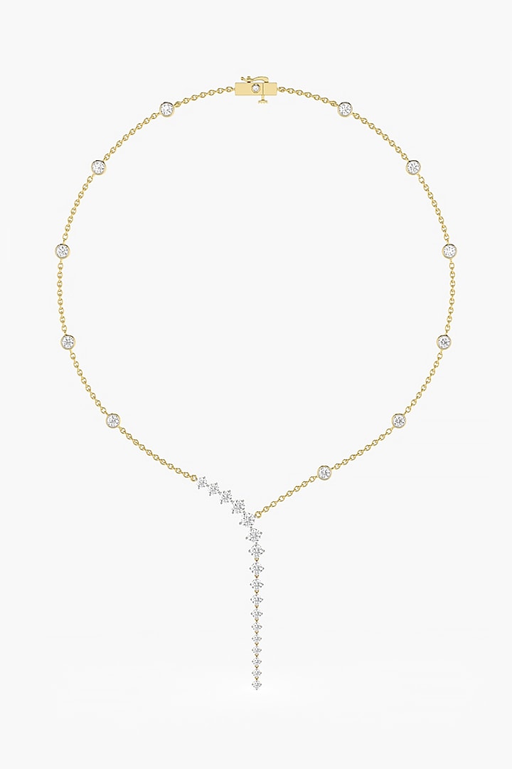 14kt Yellow Gold Finish Lab Grown Round & Ashth-Cut Diamond Drop Necklace by ASHTH at Pernia's Pop Up Shop