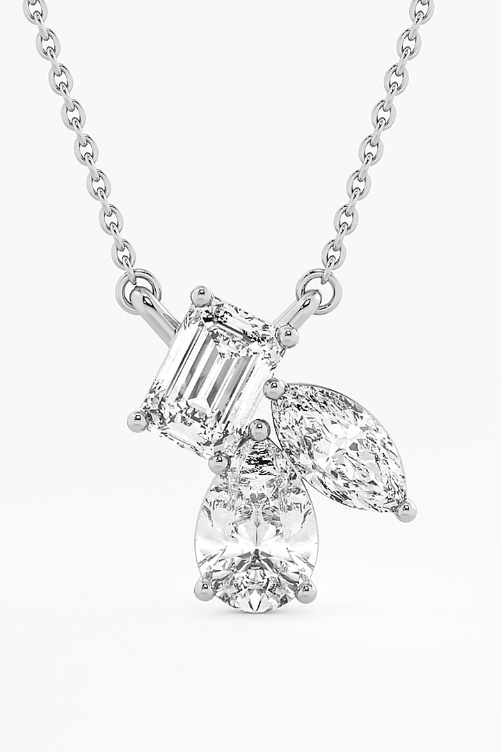 14kt White Gold Finish Lab Grown Pear Marquise & Emerald-Cut Diamond Cluster Pendant by ASHTH at Pernia's Pop Up Shop