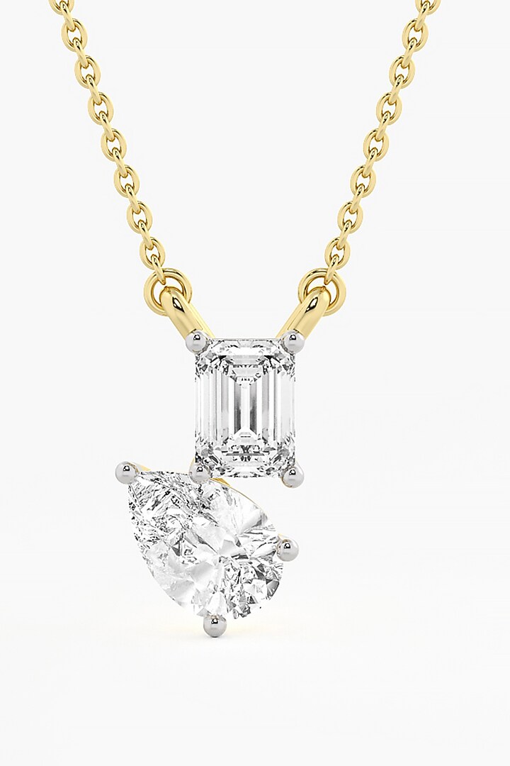 14kt Yellow Gold Finish Lab Grown Pear & Emerald-Cut Diamond Cluster Pendant by ASHTH at Pernia's Pop Up Shop