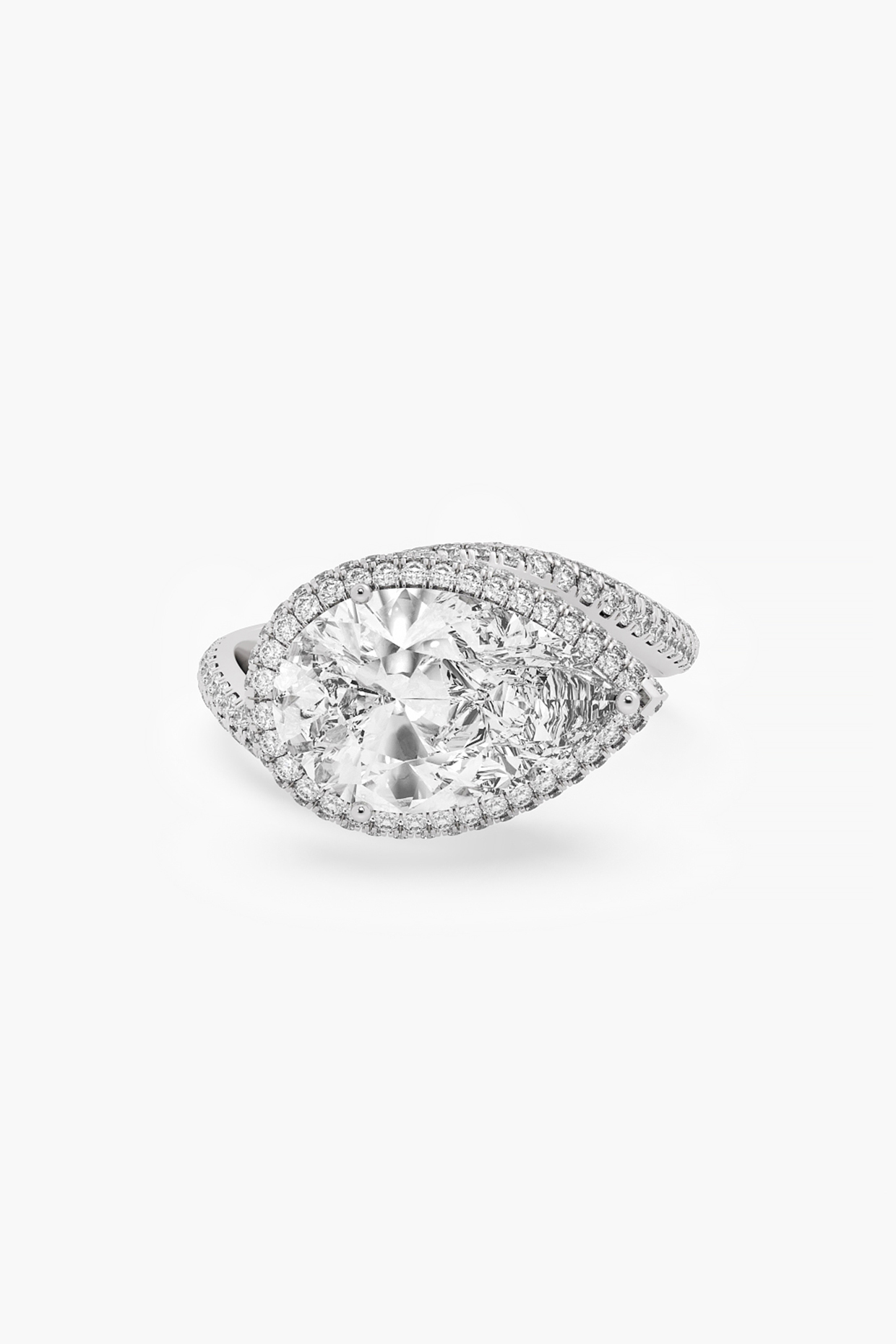 14kt White Gold Finish Lab Grown Pear & Ashth-Cut Diamond Ring by ASHTH at Pernia's Pop Up Shop
