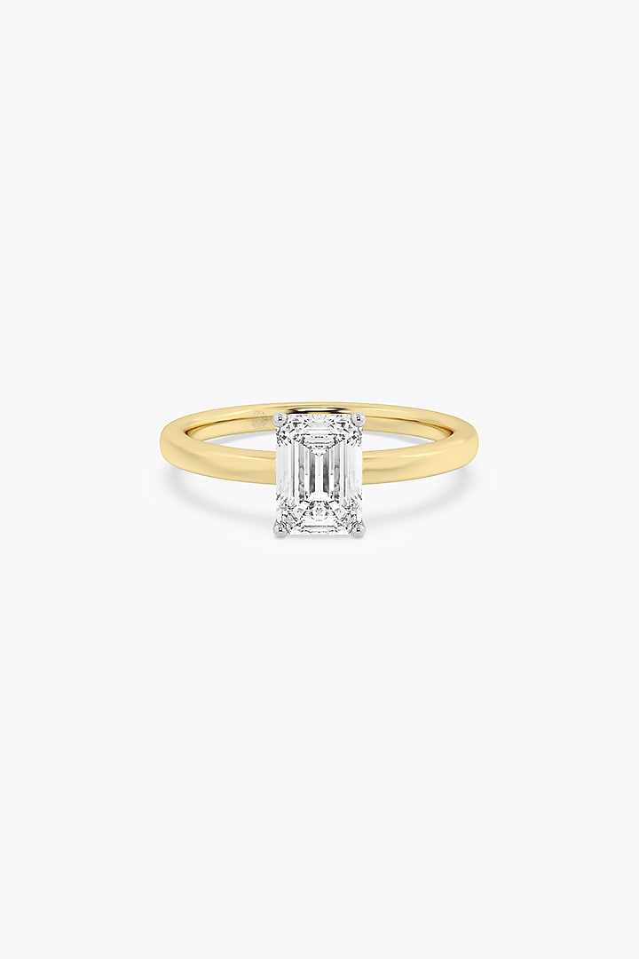 14kt Yellow Gold Finish 4 Prong Lab Grown Emerald-Cut Solitaire Diamond Ring by ASHTH at Pernia's Pop Up Shop