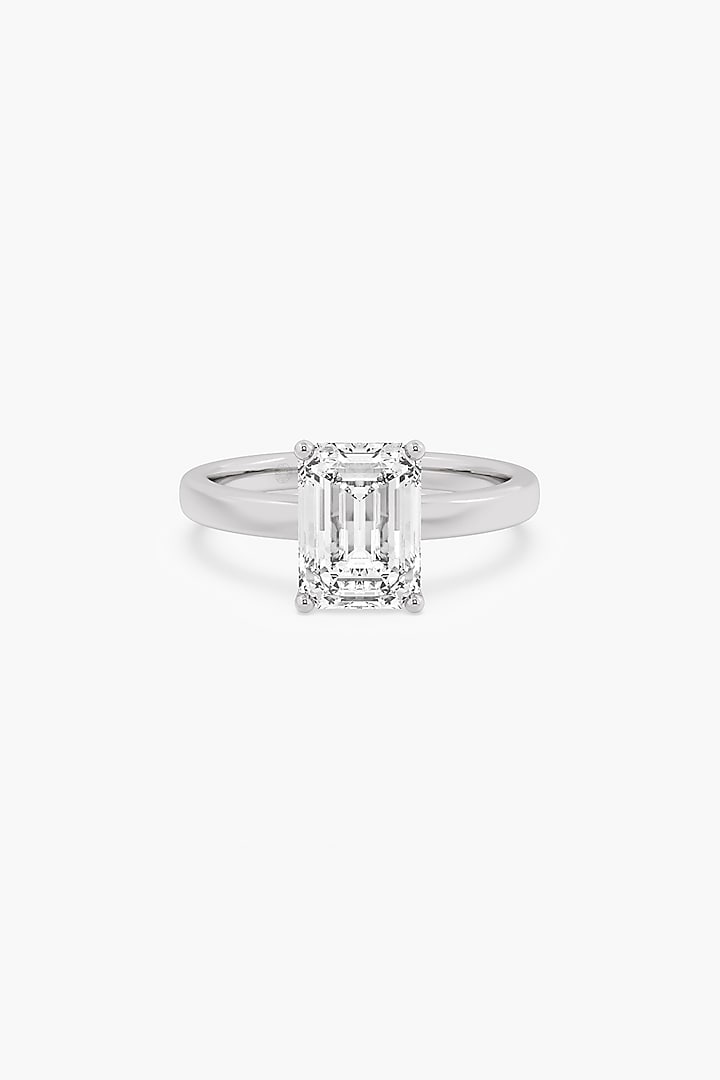 14kt White Gold Finish 4 Prong Lab Grown Emerald-Cut Solitaire Diamond Ring by ASHTH at Pernia's Pop Up Shop