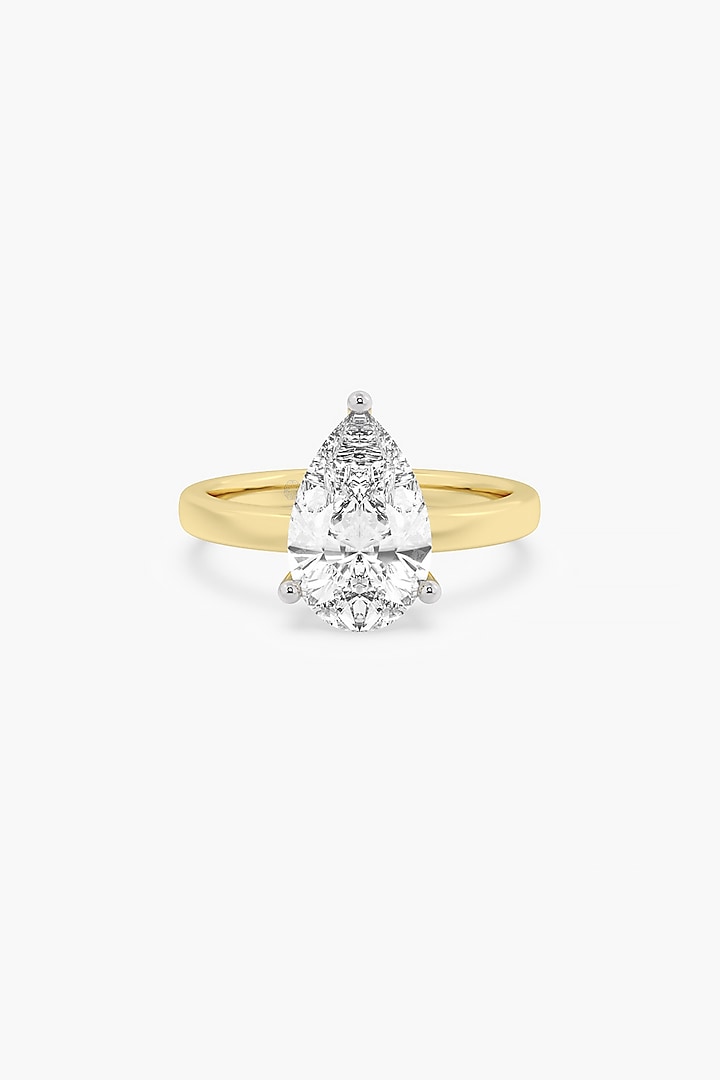 14kt Yellow Gold Finish 3 Prong Lab Grown Pear-Cut Solitaire Diamond Ring by ASHTH at Pernia's Pop Up Shop