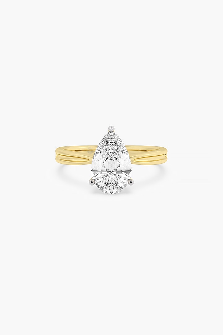 14kt Yellow Gold Finish 3 Prong Lab Grown Pear-Cut Solitaire Diamond Ring by ASHTH at Pernia's Pop Up Shop