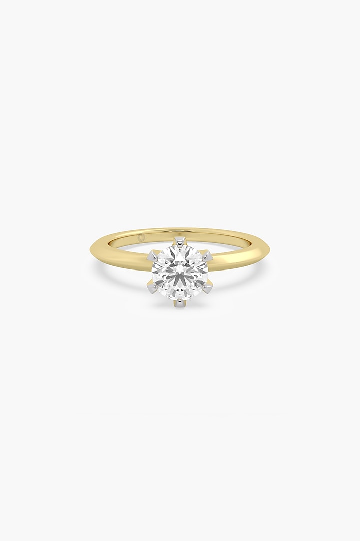 14kt Yellow Gold Finish 6 Prong Lab Grown Round-Cut & Ashth-Cut Diamond Ring by ASHTH at Pernia's Pop Up Shop