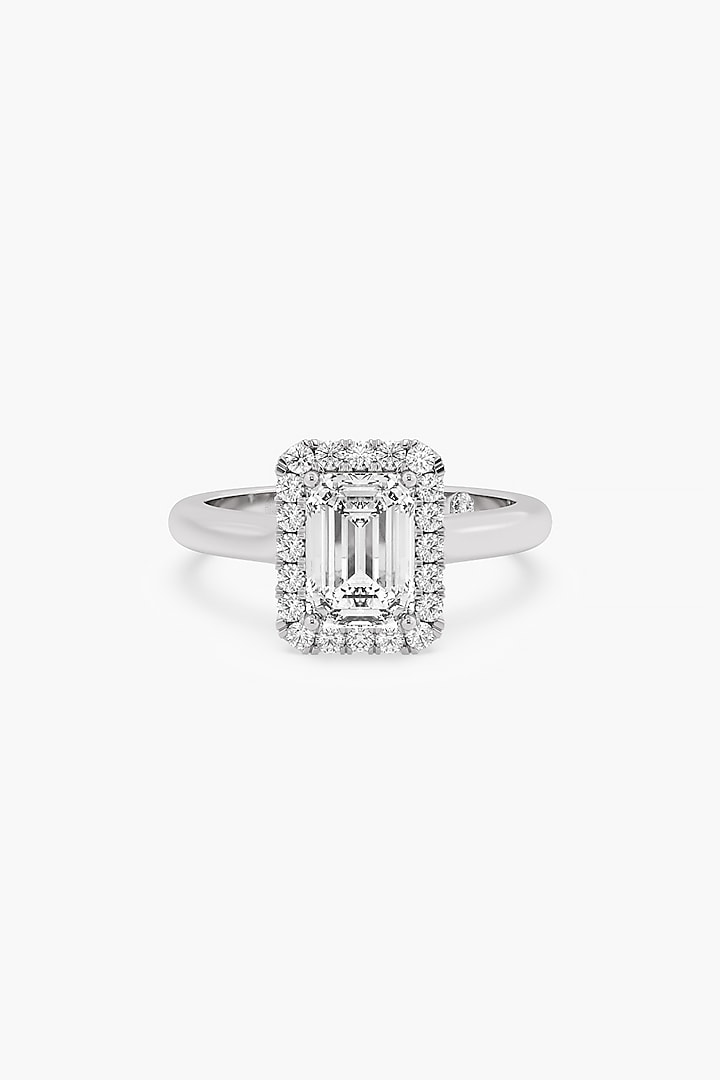 14kt White Gold Finish Lab Grown Emerald-Cut & Ashth-Cut Diamond Ring by ASHTH at Pernia's Pop Up Shop