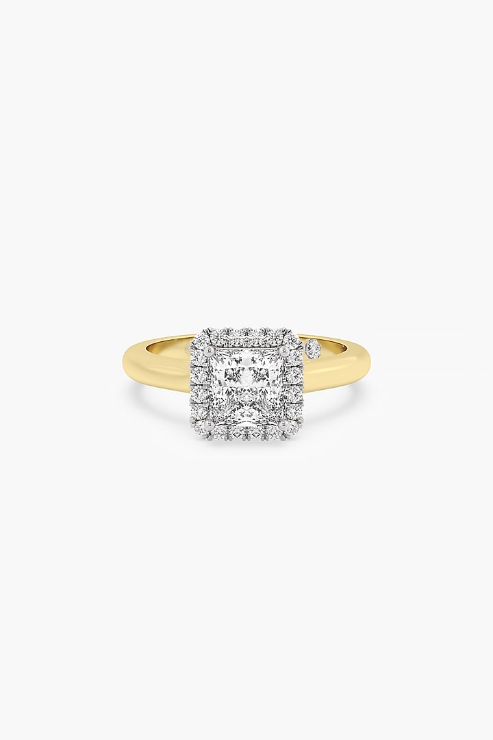 14kt Yellow Gold Finish Lab Grown Princess-Cut & Ashth-Cut Diamond Halo Ring by ASHTH at Pernia's Pop Up Shop