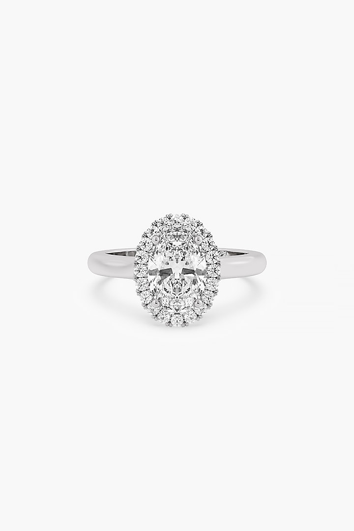 14kt White Gold Finish Lab Grown Oval-Cut & Ashth-Cut Diamond Halo Ring by ASHTH at Pernia's Pop Up Shop