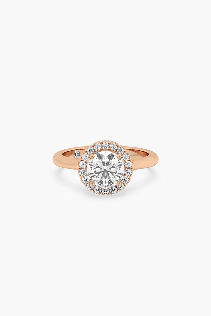 14kt Rose Gold Finish Lab Grown Round-Cut & Ashth-Cut Diamond Halo Ring by ASHTH at Pernia's Pop Up Shop