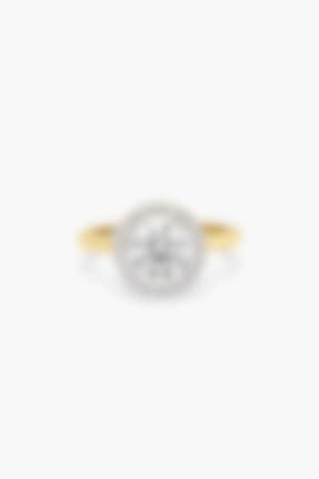 14kt Yellow Gold Finish Lab Grown Round-Cut & Ashth-Cut Diamond Halo Ring by ASHTH at Pernia's Pop Up Shop