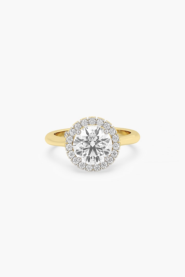 14kt Yellow Gold Finish Lab Grown Round-Cut & Ashth-Cut Diamond Halo Ring by ASHTH at Pernia's Pop Up Shop