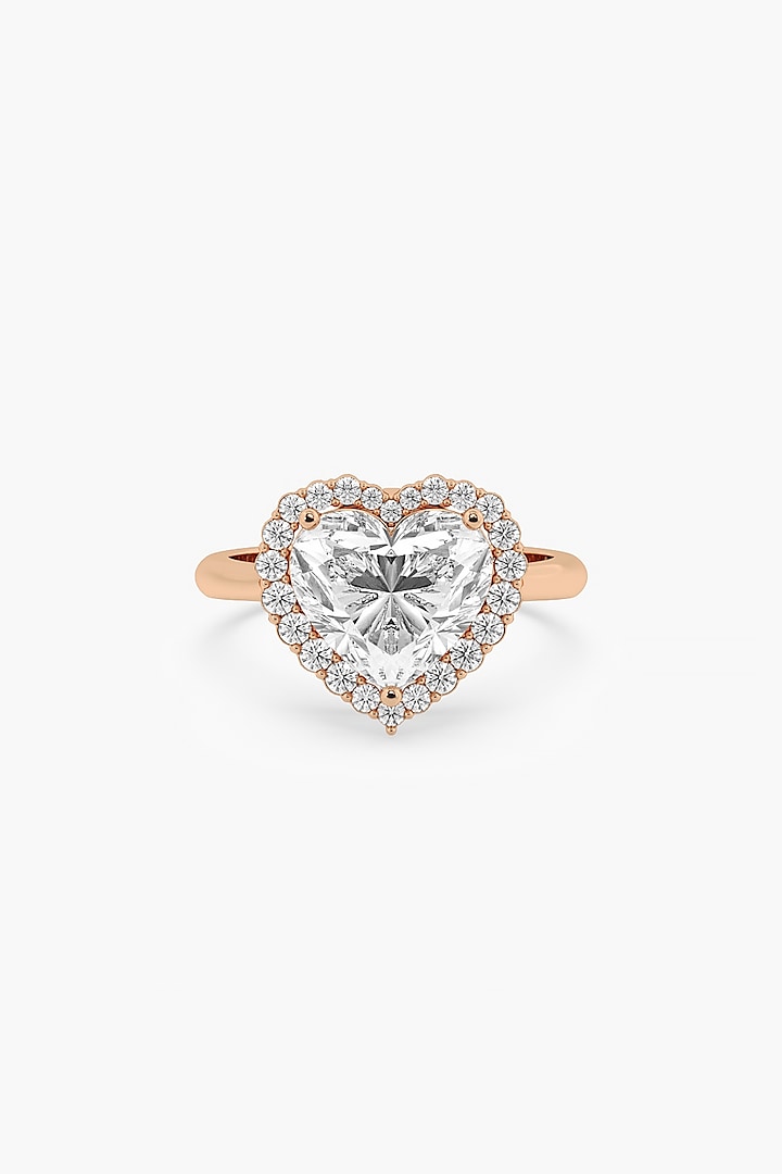 14kt Rose Gold Finish Lab Grown Heart-Cut & Ashth-Cut Diamond Halo Ring by ASHTH at Pernia's Pop Up Shop