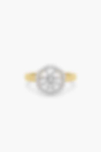 14kt Yellow Gold Finish Lab Grown Round-Cut & Ashth-Cut Diamond Halo Ring by ASHTH at Pernia's Pop Up Shop