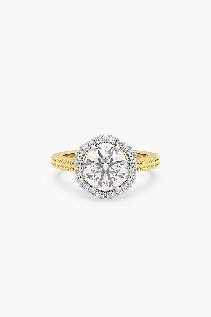 14kt Yellow Gold Finish Lab Grown Round-Cut & Ashth-Cut Diamond Halo Ring by ASHTH at Pernia's Pop Up Shop