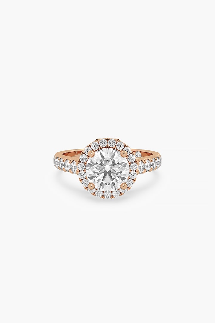 14kt Rose Gold Finish Lab Grown Round-Cut & Ashth-Cut Diamond Halo Ring by ASHTH at Pernia's Pop Up Shop