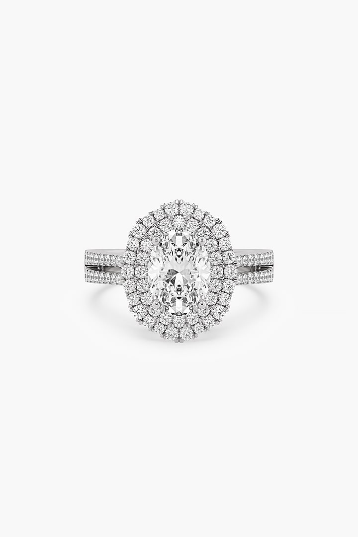 14kt White Gold Finish Lab Grown Oval-Cut & Ashth-Cut Diamond Halo Ring by ASHTH at Pernia's Pop Up Shop