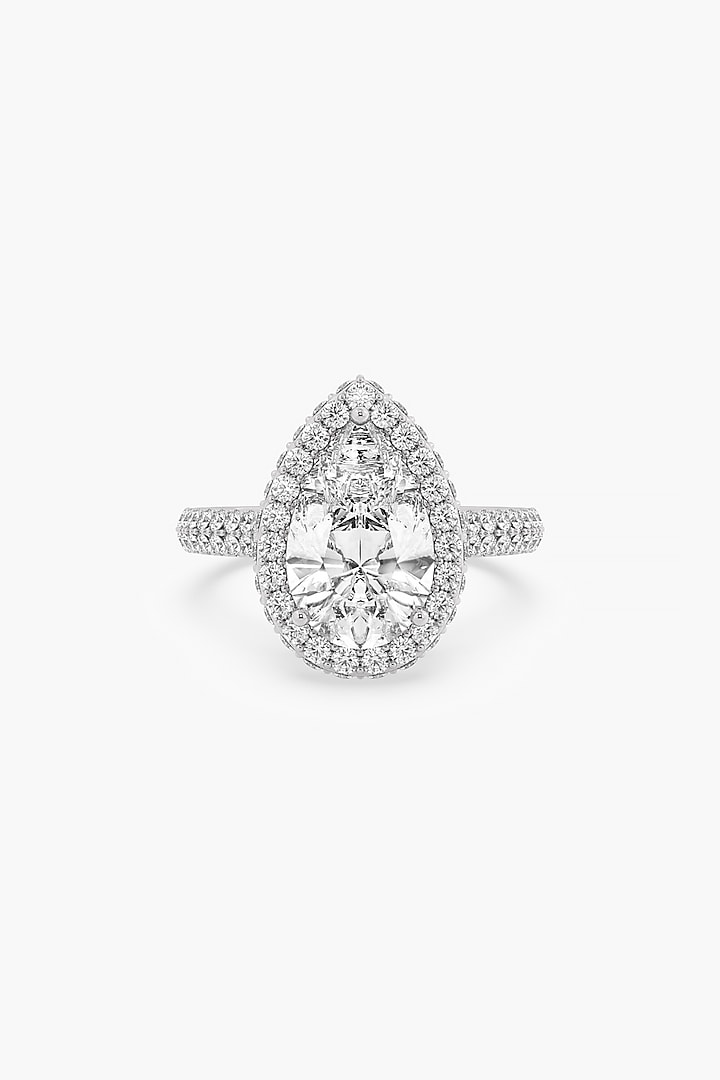 14kt White Gold Finish Lab Grown Pear-Cut & Ashth-Cut Diamond Halo Ring by ASHTH at Pernia's Pop Up Shop