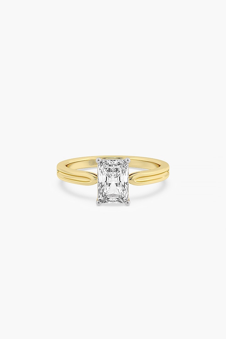 14kt Yellow Gold Finish 4 Prong Lab Grown Emerald-Cut Solitaire Diamond Reverse Tapered Ring by ASHTH at Pernia's Pop Up Shop